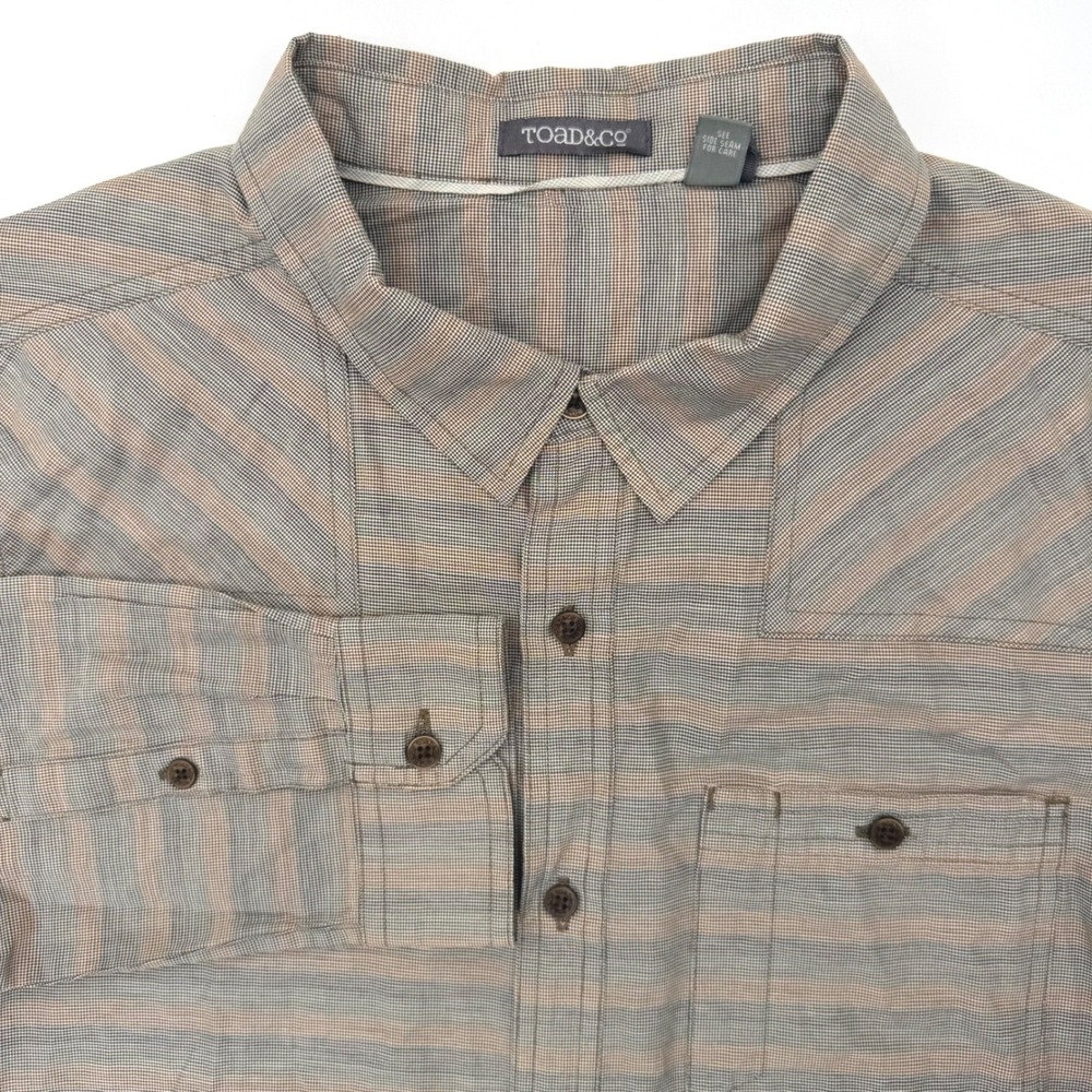 Toad&Co Button Down Shirt Men Medium‎ Brown Striped Long Sleeve Organic Cotton